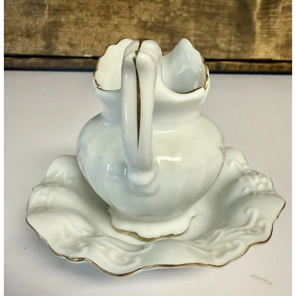 Vintage Lefton China Hand Painted Flowers #6843 Petite Pitcher & Wash Bowl